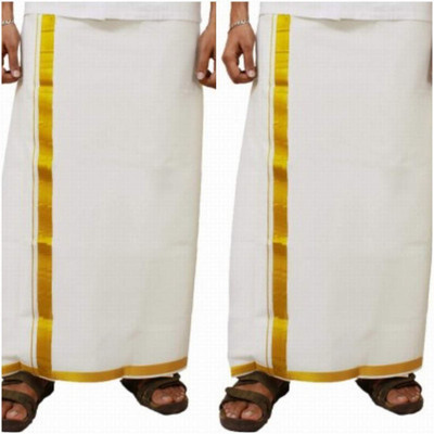 GUGOLIYA Luxurious 2 Piece SANDAL Color Cotton Single Open with 5 cm Golden Jari Solid Men Dhoti