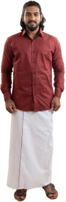 Annai Pure cotton Maroon Line Border 2 Metre Single Solid Men Dhoti