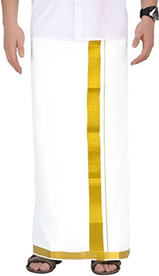 TUNI MANI 2.0meter / 2inch Big Gold Zari Single Dhoti Solid Men Dhoti