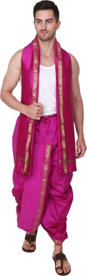 RAMESHWARAM FABRICS Dhoti for Men, Velcro Style Stitched Mens Silk Dhoti Pant Set, Free Size Solid Men Dhoti