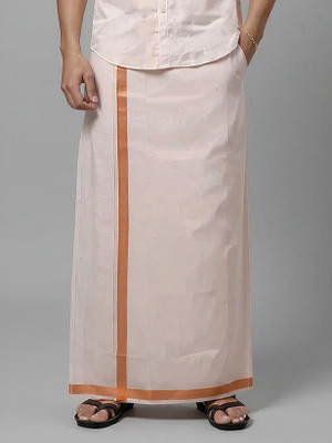VIVEAGHAM Men Tissue Readymade Single Layer Copper Dhoti with Jari Border Solid Men Dhoti