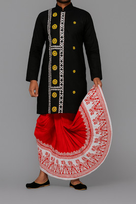 Sumit online Traditional Printed Mour Puccha Dhoti – Ethnic Wear for Festivals & Weddings Printed Men Dhoti