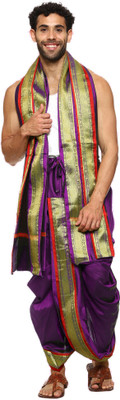 RAMESHWARAM FABRICS Readymade Silk Dhoti Pant & Angwastram with Side Pocket Woven Men Dhoti