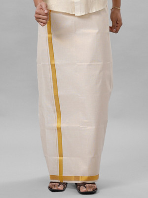 Ramraj Cotton Single layer White with 1 inch Copper Jari Border Solid Men Dhoti
