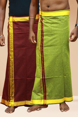 Chillx Men's Traditional Fancy Cotton Dhoti/Mundu/Vesti(Pack of 2) Solid Men Dhoti