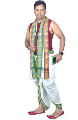TUNI MANI SPL Readymade Dhoti Pant With Angavastram Set and Side Pocket Solid Men Dhoti