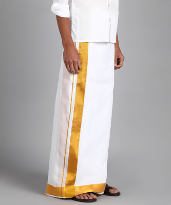 SAC SHREE APARAJEET CREATIONS Men's white Gold Trendy & Traditional Border Cotton Men's Dhoti Solid, Striped Men Dhoti