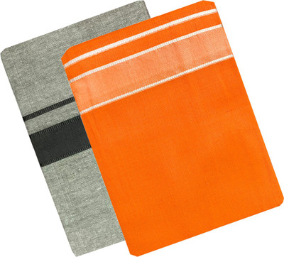 Prakasam Cotton Men's Kerala Style Premam Single (1.28X2.00 mtrs) Colour (pack Of 2) ( Black Ash- Orange) Solid Men Dhoti