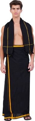 RAGINI V Men’s Readymade Black Dhoti with Velcro,Pocket & Matching Towel Solid Men Dhoti