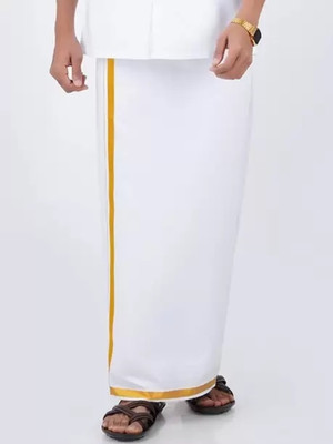 TOKO FASHION Jari Cotton White Solid Men Lungi Solid Men Dhoti