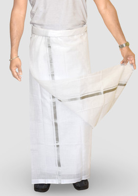 TUNI MANI Men's Cotton Dhoti with Zari Border/ Double 3.8 Metres Solid Men Dhoti