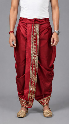 GOURI COLLECTIONS Ready To Wear Marwadi Dhoti Pant System With Adjustable Drawstring Embellished, Solid Men Dhoti