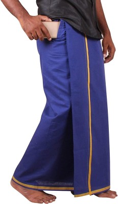 Prakasam Cotton Blue Colour Multi Color Border Readymade Pocket Solid Men Dhoti