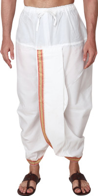 RAMESHWARAM FABRICS Ready made Elastic Cotton Silk Dhoti for men, Free Size, Ready to wear Dhoti Solid Men Dhoti
