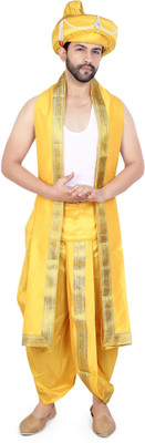 PRIYAKANT SAFAWALA YELLOW PESHWAI 40 DHOTI SET Solid Men Dhoti