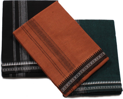 Hornbill Enterprises Kerala Style Cotton Dhoti Single size with 1.9 meters Set 3 Solid Men Dhoti
