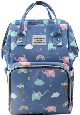 orserve collection Baby Diaper Bag Elephant Print insulated bottle pocket Diaper Backpack(Blue)