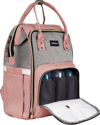 MAMMA Dual Partition Diaper Bag for Mothers for Travel 16 Pocket Unisex Diaper Bag with 9 Month Warranty(Pink & Grey)