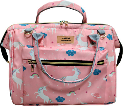 Observe Collection Baby Diaper Bag Pink Unicorn printed Diaper hand bag 3in1 carry style(Pink)