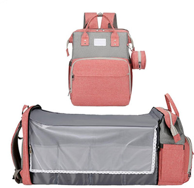 IndiRocks Multifunctional Mummy Bag Foldable Nappy Backpacks Baby Bed-40x31x19 Cm Diaper Bag(Pink/Grey)