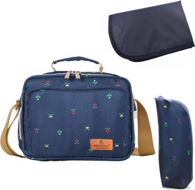 MOTHERLY Mini Magic Diaper Bag for Mothers for Travel – Combo Set with Accessories Maternity Small Size Diaper Handbag for Mom(Blue Flower-2)