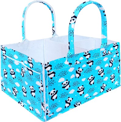 Raisa Diaper Caddy Bag, Caddy Organizers, Foldable and Portable Felt Storage Basket Printed Caddy Basket(BLUE PANDA)