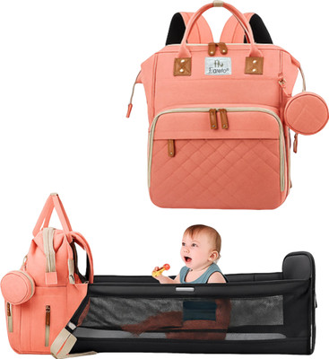 Fareto Premium Diaper Bag with Foldable Baby Bed & Changing Station standard(Orange)