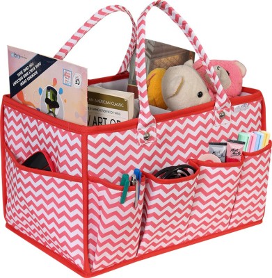 PrettyKrafts Baby Diaper Caddy Organizers -Printed Storage Mother Bags Diaper and clothes storage bag(Red)