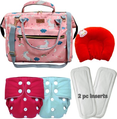 Tip 'n' Top Diaper Bag, Pillow, Diapers & Inserts - Perfect Baby Shower Gift Baby Diaper Backpack Handbag Combo(Pink)