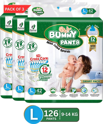 BUMMY PANTS Cottony Soft Baby Diapers with 5D Cross Core & 12-Hour Absorption | Pack of 3 - L(126 Pieces)