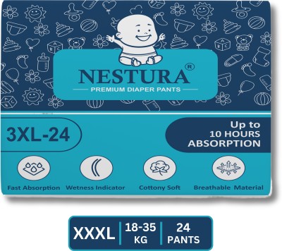 NESTURA Baby Diapers Pants Triple Xl size with Wetness Indicator Pack of 1 (18-35 kg) - XXXL(24 Pieces)