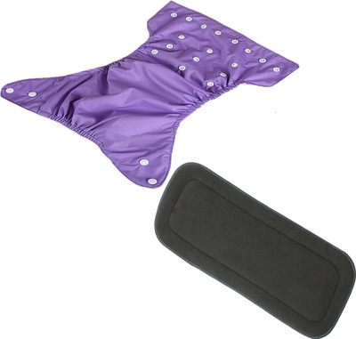 Smoky All In One Reusable Washable Purple Diaper With Black Bamboo Insert For Baby New Born to 02 Years (1 Diaper and 1 Insert) - S - M(2 Pieces)