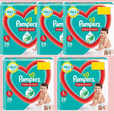 Pampers Happy Skin L Size, 130 Count, Aloe Vera Lotion, Rash-Free, Value Pack CO - L(130 Pieces)