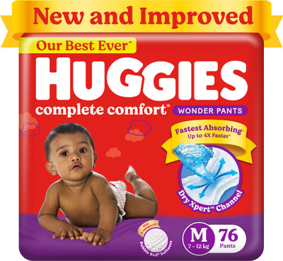 Huggies Complete Comfort Wonder Pants, India's Fastest Absorbing Diaper | - M(76 Pieces)