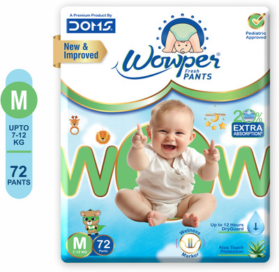 Wowper Fresh Baby Diaper Pants | Medium | 7-12 Kgs | Wetness Indicator - M(72 Pieces)