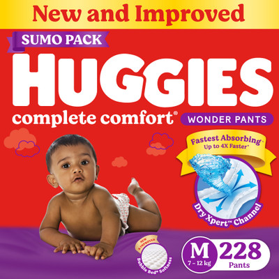 Huggies Complete Comfort Wonder Pants, India’s Fastest Absorbing Diaper | – M(228 Pieces)