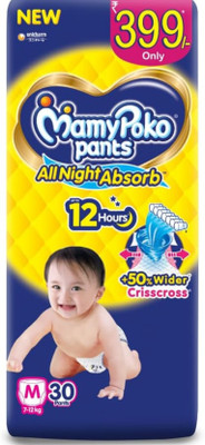 MAMYPOKOPANTS MamyPoko Pants All Night Absorb Baby Diapers, Medium (M), 30 Count 7-12 kg - M(30 Pieces)
