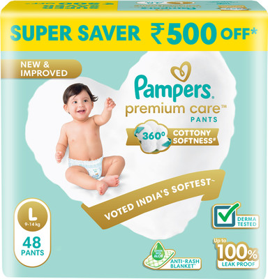 Pampers Premium Care Diaper Pants with 360 Cottony Softness - L(48 Pieces)