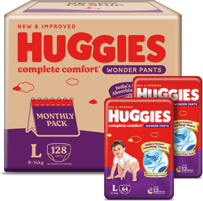 Huggies Complete Comfort Wonder Pants, India's Fastest Absorbing Diaper | - L(128 Pieces)