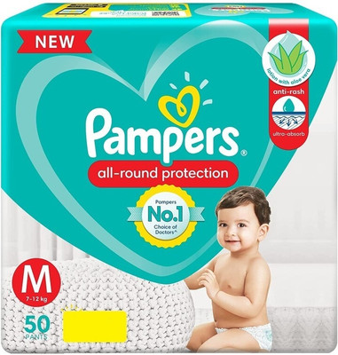 Pampers All round Protection Pants, Medium size baby diapers M - 50 Count - M(50 Pieces)