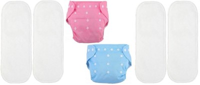 TINNY TOTS Trendy/Fashionable Pack of 2 Pocket Button Style Baby Autumn Winter Special Quick-Dry Adjustable Reusable Cloth Diapers With 4 Bamboo Microfiber Insert Diaper Pads(5 Layers) For Toddlers/New Borns(3-17KGS;0-24 Months;BP) - L(6 Pieces)