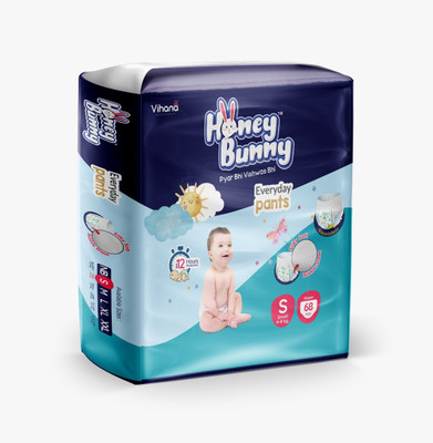 HONEY BUNNY Baby Diaper Pants with bubble top sheet| Extra Soft | 12 Hour protection - S(68 Pieces)