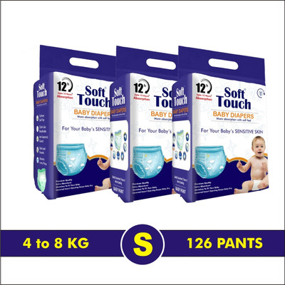 Soft Touch Baby Diaper Pack of 3 Size-Small Pant - S(126 Pieces)