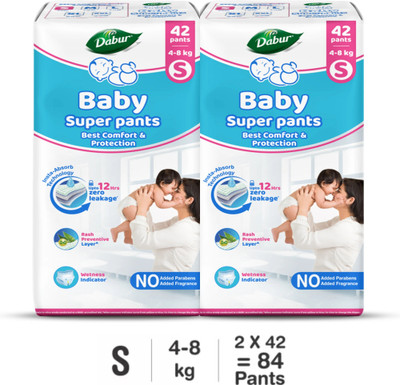 Dabur Baby Super Pants | Diaper Infused with Aloe Vera, Shea Butter & Vitamin E | Insta-Absorb Technology - S(84 Pieces)