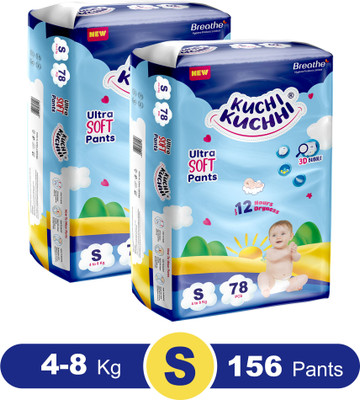KUCHI KUCHHI Premium super soft baby diaper with a 3D bubble top (Pack of 2) - S(156 Pieces)