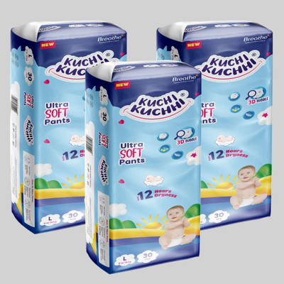 KUCHI KUCHHI Premium super soft baby diaper Pants with a 3D bubble top (Pack of 3) - L(90 Pieces)