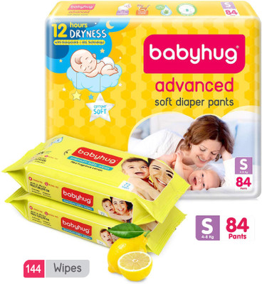babyhug Advanced Pant Diapers Small -84 Pieces & 2 Packs Of Lemon Wipes - 72 Pieces - S(84 Pieces)
