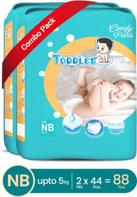 TODDLES Comfy Baby Diaper Pants Upto 5 kg Combo of 2 with Quick Absorption Technology - New Born(88 Pieces)