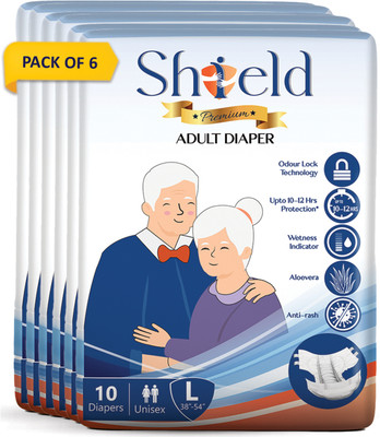 SHIELD Premium Tape Style | Pack of 6 | Adult Diapers - L(60 Pieces)