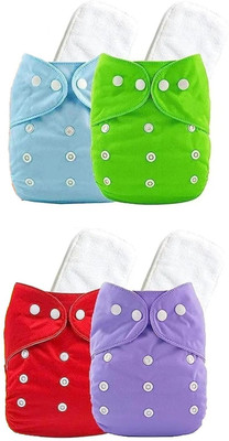 GREST Reusable Washable Cloth Diaper & White Insert Pads for Babies 4 PC- Multicolor - S(4 Pieces)